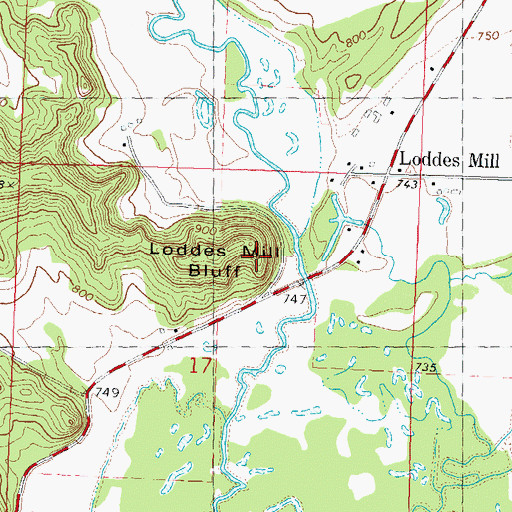 Topographic Map of Lodde's Mill Bluff State Natural Area, WI