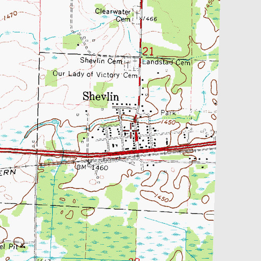 Topographic Map of Shevlin Fire Department, MN