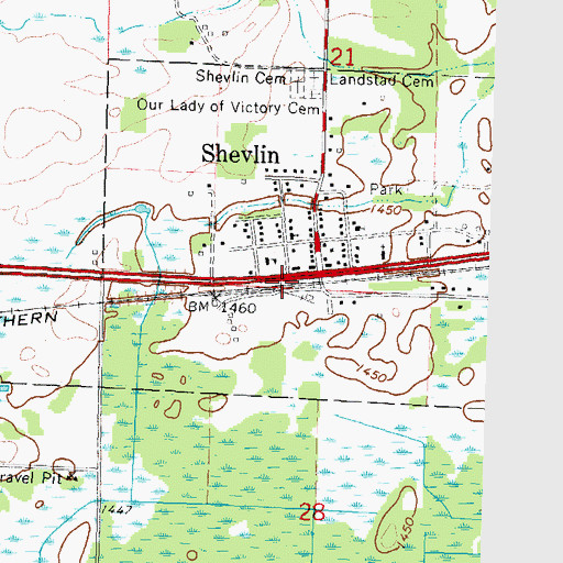 Topographic Map of Shevlin, MN