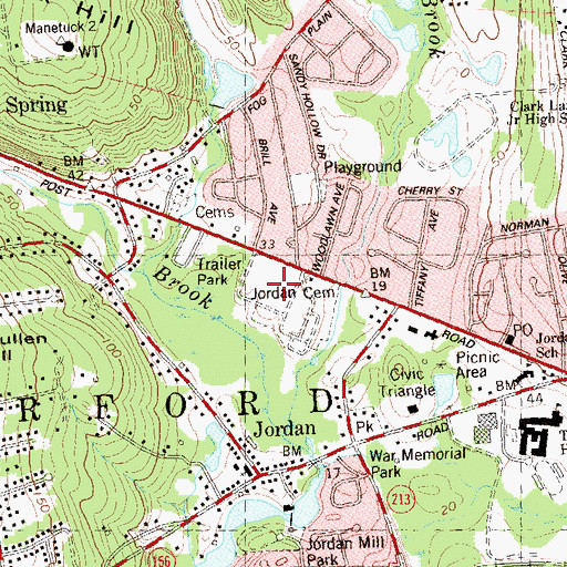 Topographic Map of Jordan Cemetery, CT