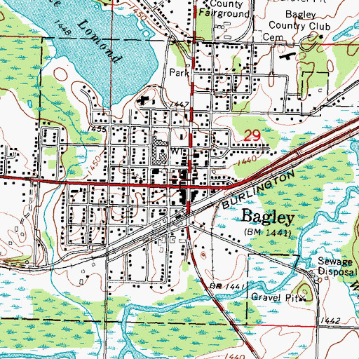 Topographic Map of Bagley Public Library, MN