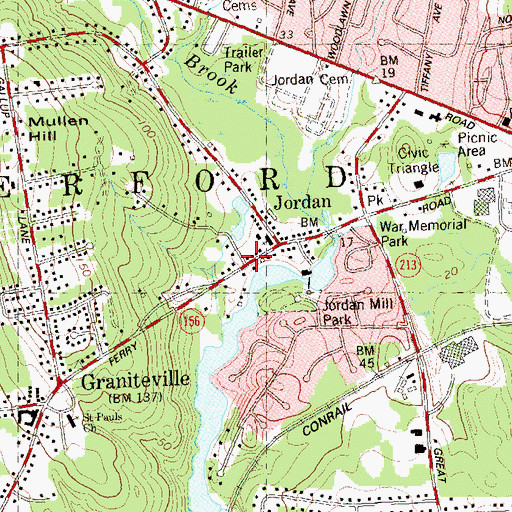 Topographic Map of Jordan, CT