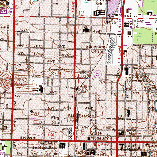Topographic Map of Gainesville Police Department, FL