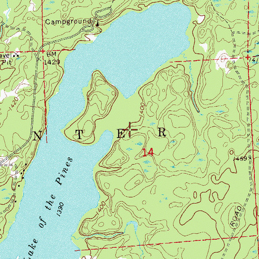 Topographic Map of Lake of the Pines Conifer-Hardwoods State Natural Area, WI
