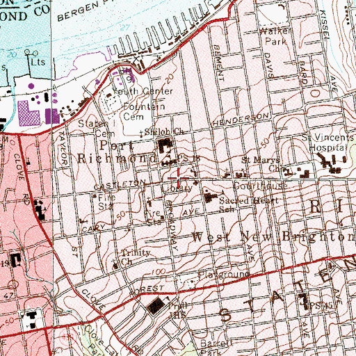 Topographic Map of West New Brighton Station Staten Island Post Office, NY