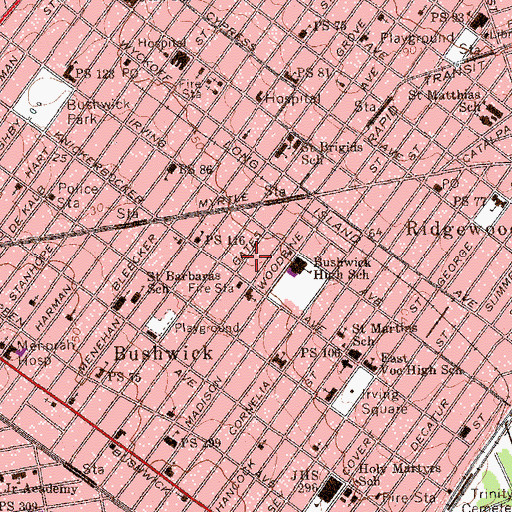 Topographic Map of All Leadership Secondary School, NY