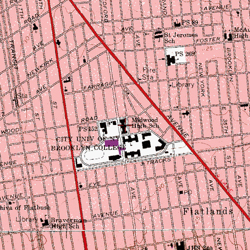 Topographic Map of Brooklyn Comprehensive Night High School, NY