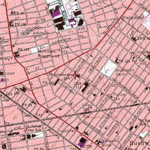 Topographic Map of Bushwick Leaders High School of Academic Excellence, NY
