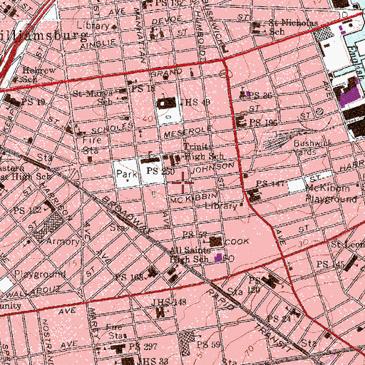 Topographic Map of Central Brooklyn Seventh Day Adventist School, NY