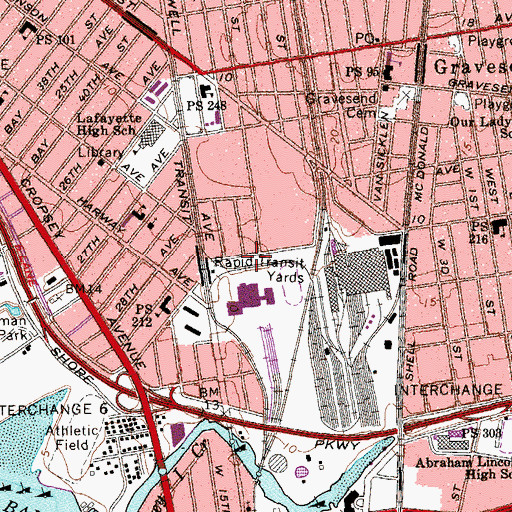Topographic Map of John Dewey High School, NY