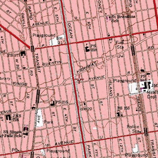 Topographic Map of Mirrer Yeshiva High School, NY