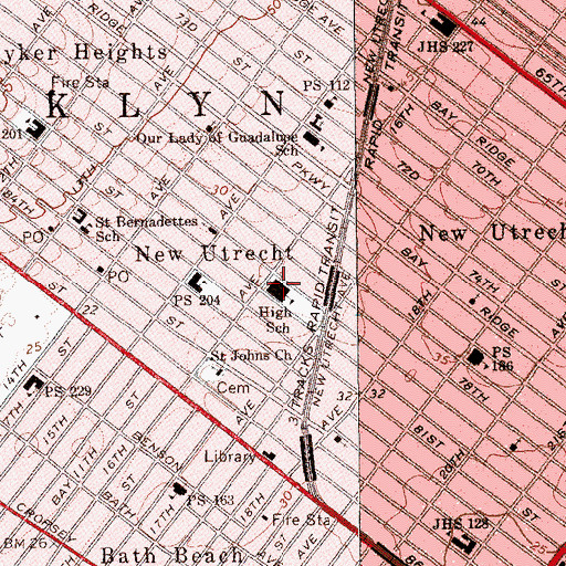 Topographic Map of New Utrecht High School, NY