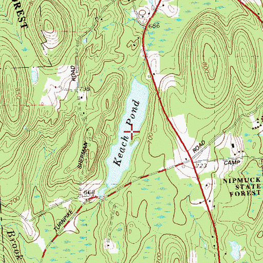 Topographic Map of Keach Pond, CT