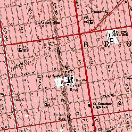 Topographic Map of Prospect Park Bnos Leah High School, NY