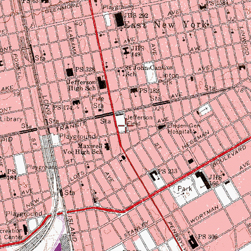 Topographic Map of Public School 13, NY