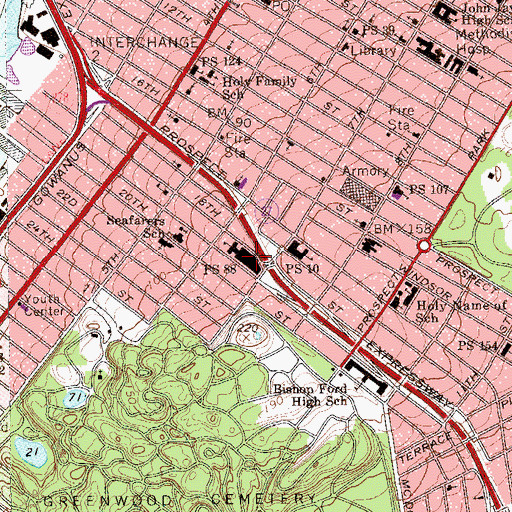 Topographic Map of Public School K295, NY