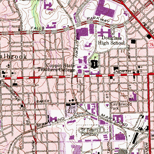 Topographic Map of Coppin Heights Development Center, MD