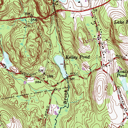 Topographic Map of Kelley Pond, CT