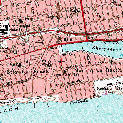 Topographic Map of Yeshiva of Manhattan Beach, NY