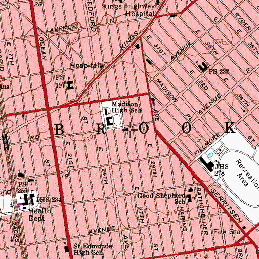 Topographic Map of Kings Highway Baptist Church, NY