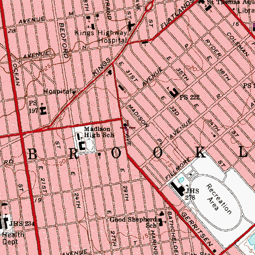 Topographic Map of Madison Jewish Center, NY