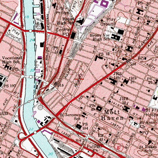 Topographic Map of Bronx High School of Letters, NY