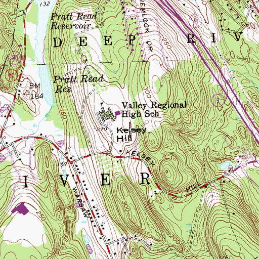 Topographic Map of Kelsey Hill, CT