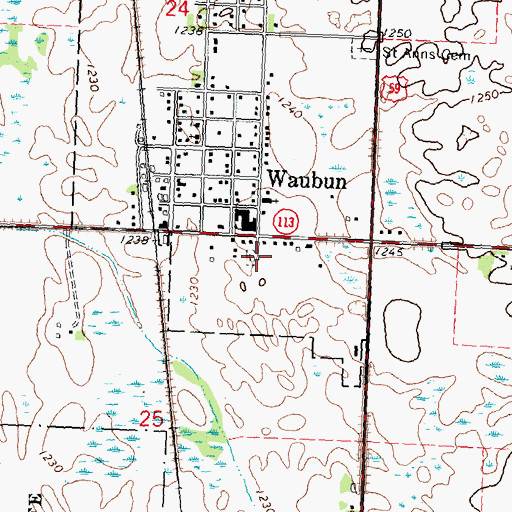 Topographic Map of Waubun Cemetery, MN