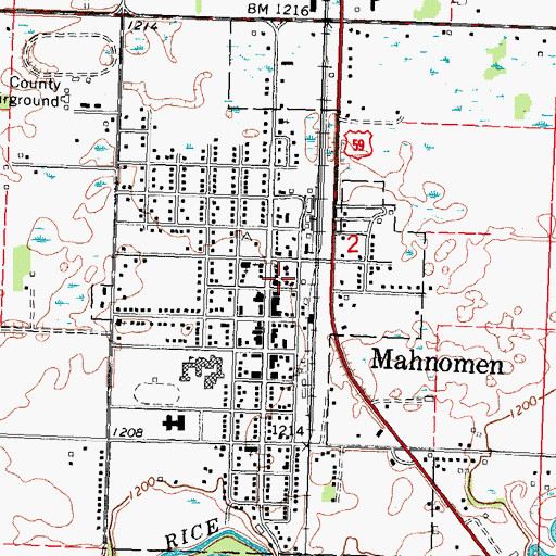 Topographic Map of Mahnomen Post Office, MN