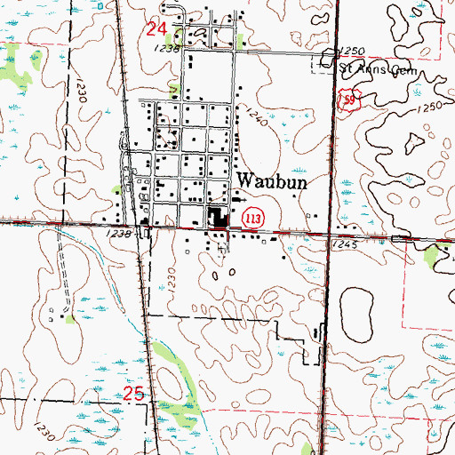 Topographic Map of Waubun Police Department, MN