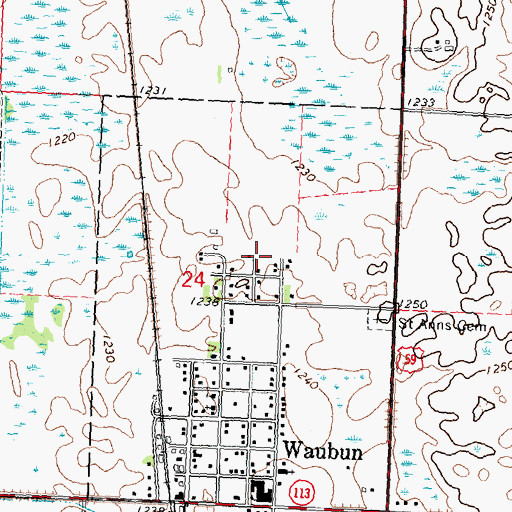 Topographic Map of Waubun High School, MN