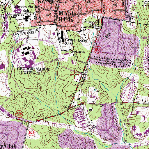 Topographic Map of Adams Hall, VA