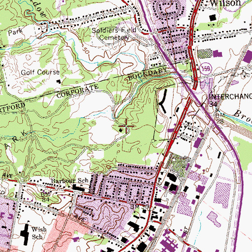 Topographic Map of Keney Park, CT