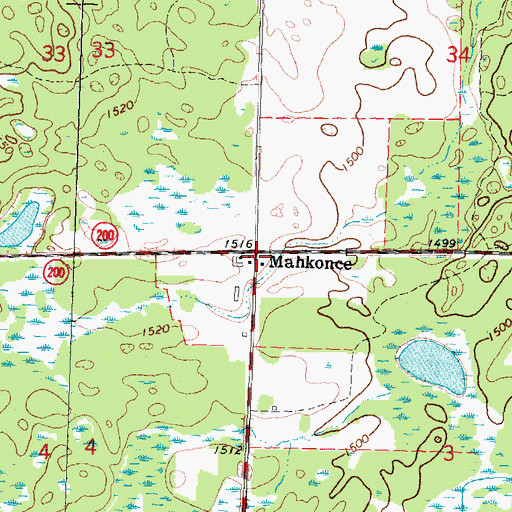 Topographic Map of Mahkonce Post Office (historical), MN