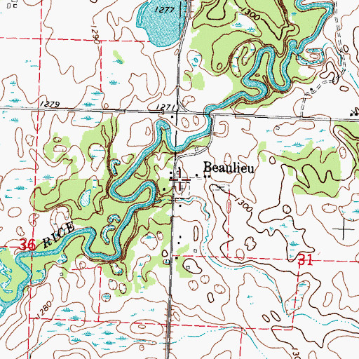 Topographic Map of Beaulieu Post Office (historical), MN