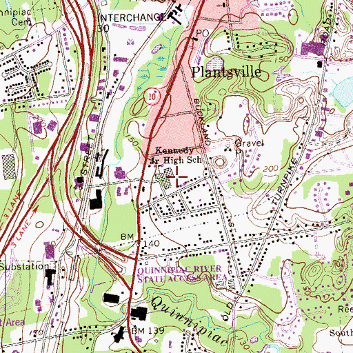 Topographic Map of John F Kennedy Middle School, CT