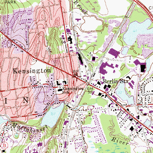 Topographic Map of Kensington, CT