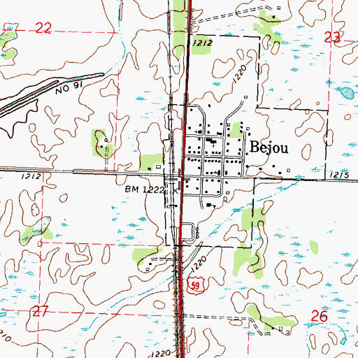 Topographic Map of Bejou, MN