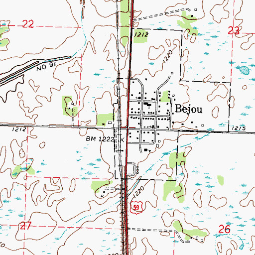 Topographic Map of Bejou Post Office, MN