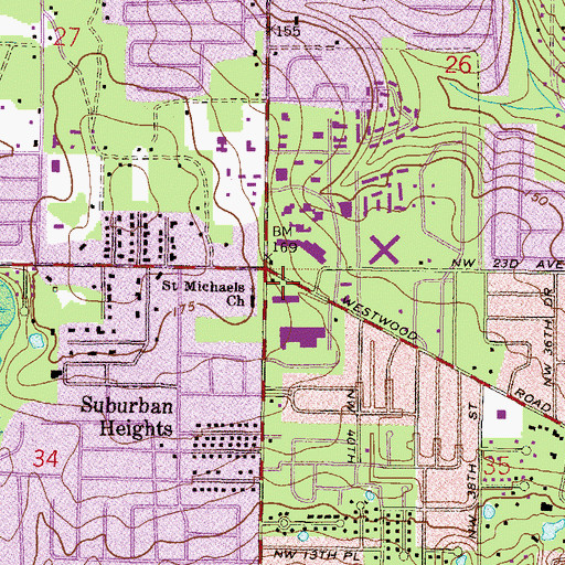 Topographic Map of Millhopper Square Shopping Center, FL