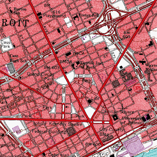 Topographic Map of Detroit Opera House, MI