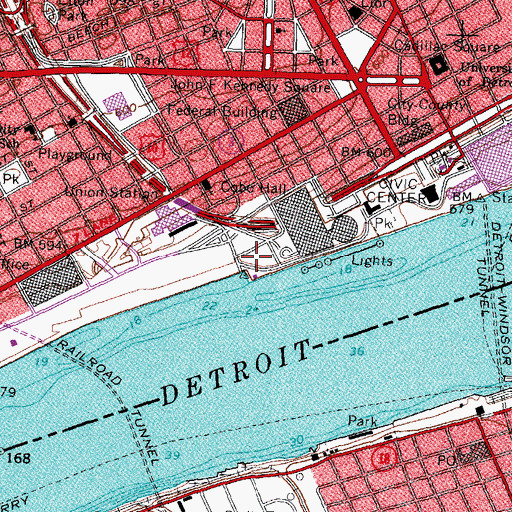 Topographic Map of Joe Louis Arena, MI
