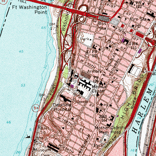 Topographic Map of New York Neurological Institute, NY