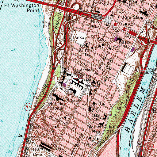 Topographic Map of New York Presbyterian Hospital - Columbia University Medical Center, NY