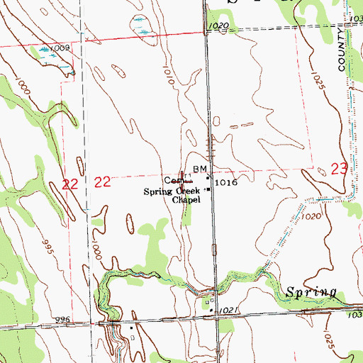 Topographic Map of Spring Creek Cemetery, MN