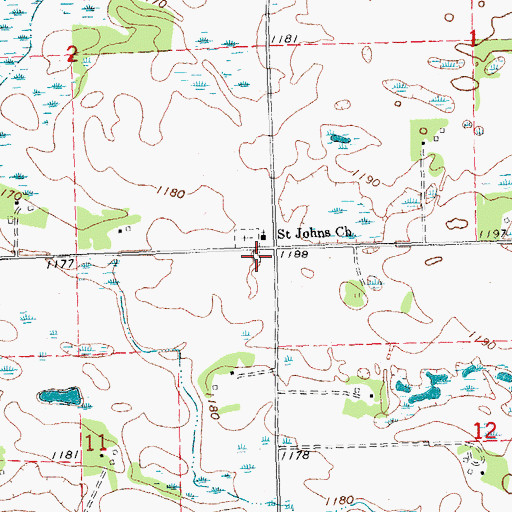 Topographic Map of Saint Johns Cemetery, MN