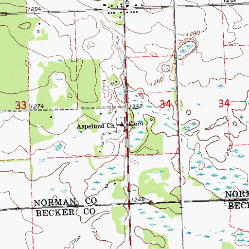 Topographic Map of Aspelund Norwegian Lutheran Cemetery, MN