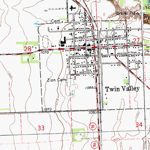 Topographic Map of Twin Valley City Cemetery, MN