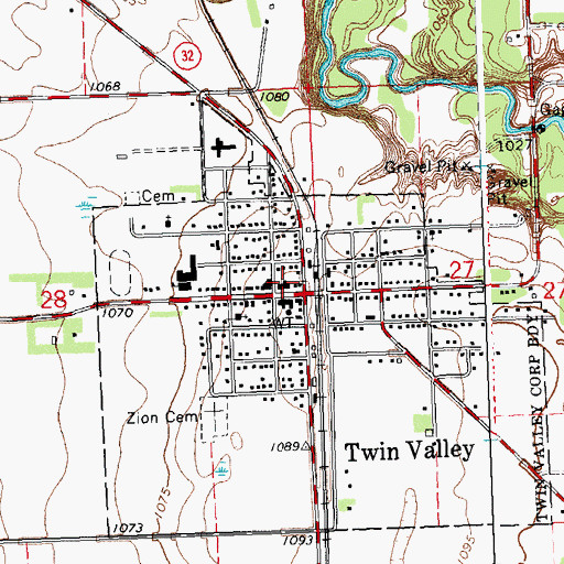 Topographic Map of Twin Valley Post Office, MN