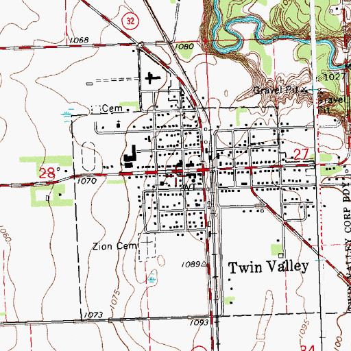 Topographic Map of Twin Valley Fire Department, MN